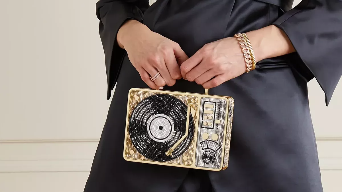 Judith Leiber novelty record bag clutch